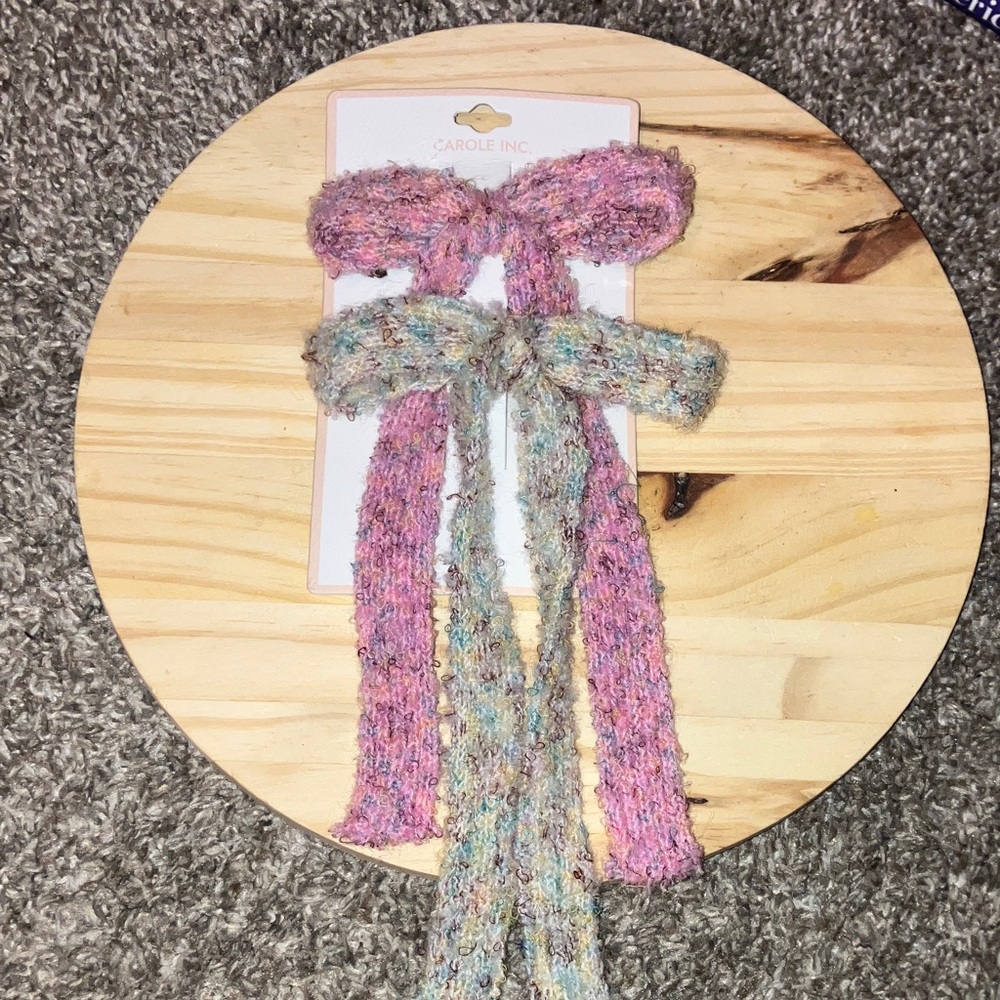 Pink and Multicolor Knit Hair Bow